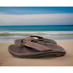 CHACO CLASSIC LEATHER SANDALS/FLIP FLOPS DARK BROWN MEN'S SIZE 10   GUC